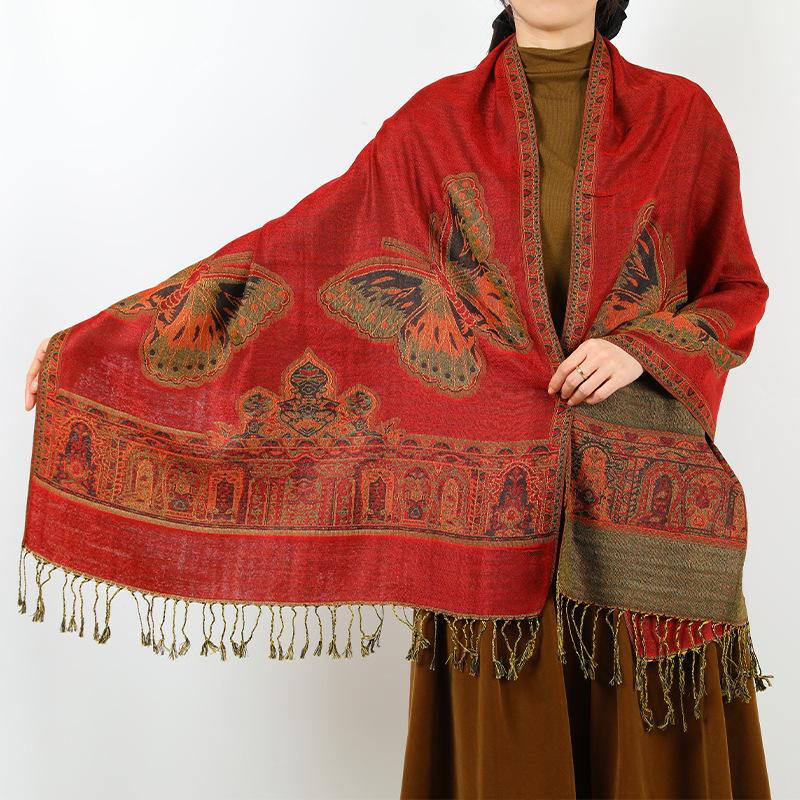Spring and Autumn Jacquard Polyester Shawl Decorative Long Scarf Women's Large Size Scarf Two Tassel Headscarf