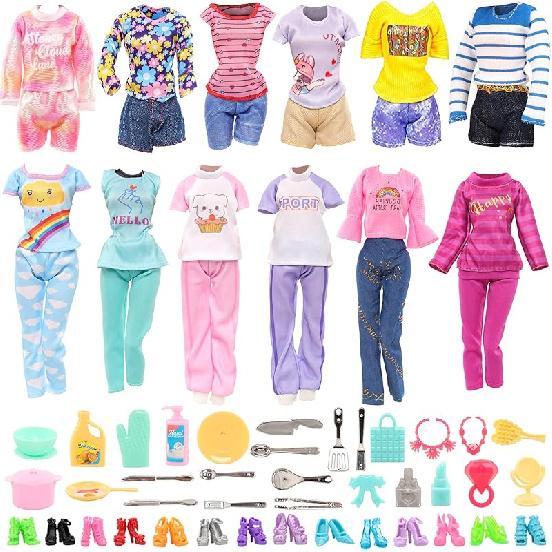 

57 PCS Doll Clothes and Accessories 3 Wedding Gowns 3 Tops 3 Pants 3 Fashion Dresses 1 Evening Dresses 2 Swimsuits Bikini 6 Braces Skirt 10 Hangers 40 PCS