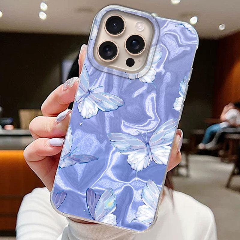 

Градиентные чехлы для телефона с синими бабочками для Apple iphone 16 15 14 13 Pro Max 7 16e 16plus силиконовые парные Fundas чехол задняя крышка iPhone 16