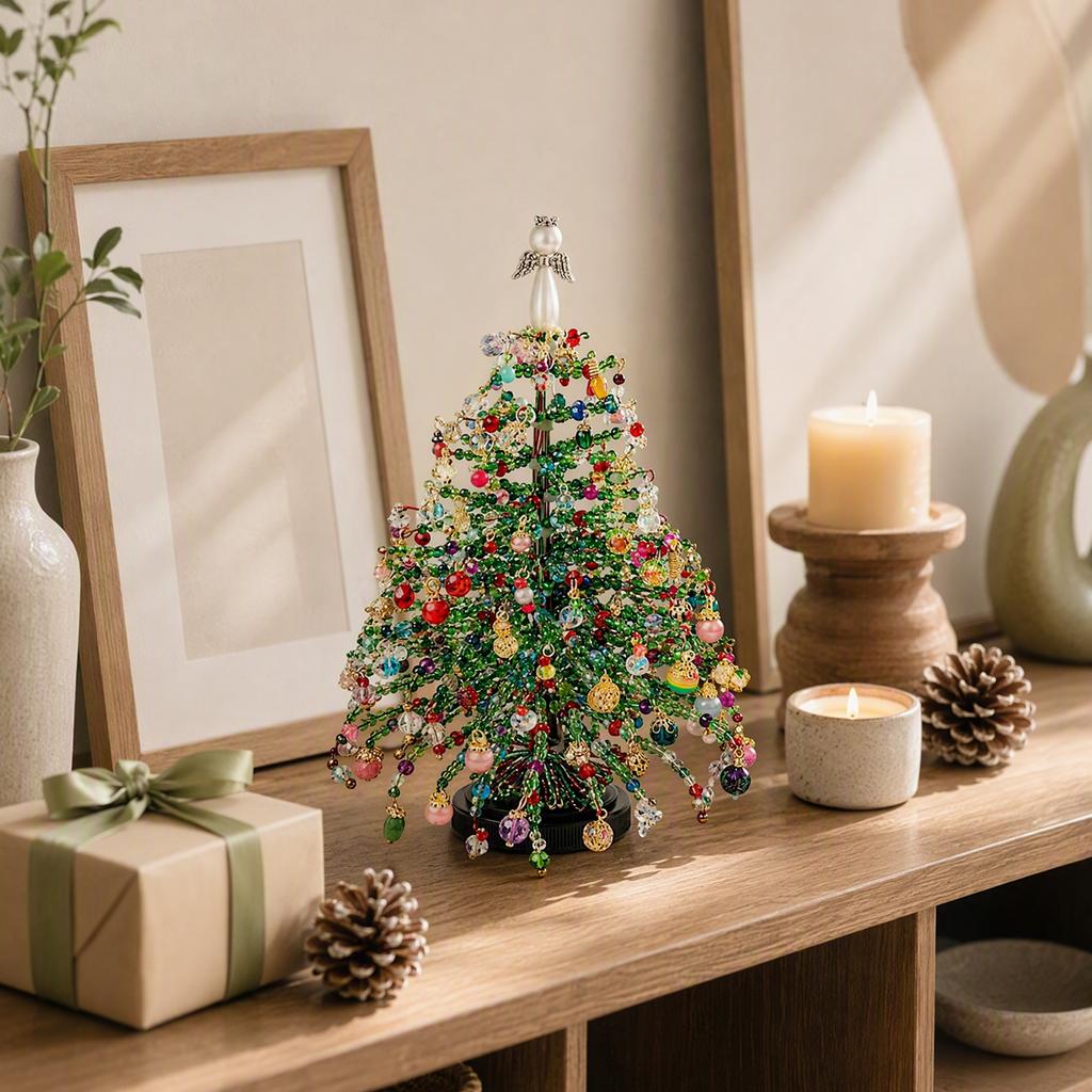 DIY Christmas Tree Making Kit Crystal Beads Pearl Pendants Angel Topper Festive Tabletop Decoration Adults