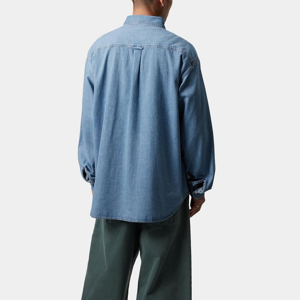 Carhartt WIP Loose Fit Logo Embroidered Single Button Denim Long Sleeve Shirt Men shirts I034525-01-35