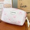 Cotton Pink Ribbon Bow Makeup Bag With Breathable Design For Students And Daily Use