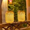 Outdoor Hanging Light with Handle Solar Rattan Lantern Waterproof Natural Bamboo Solar Outdoor Light for Yard Patio Lawn Pathway