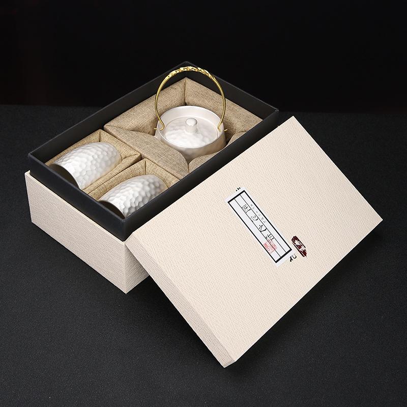 Pure Silver Teapot One Pot Two Cups Gilt Silver Tea Set Outdoor Simple Travel Ceramic Tea Brewer Portable Bag with Printing