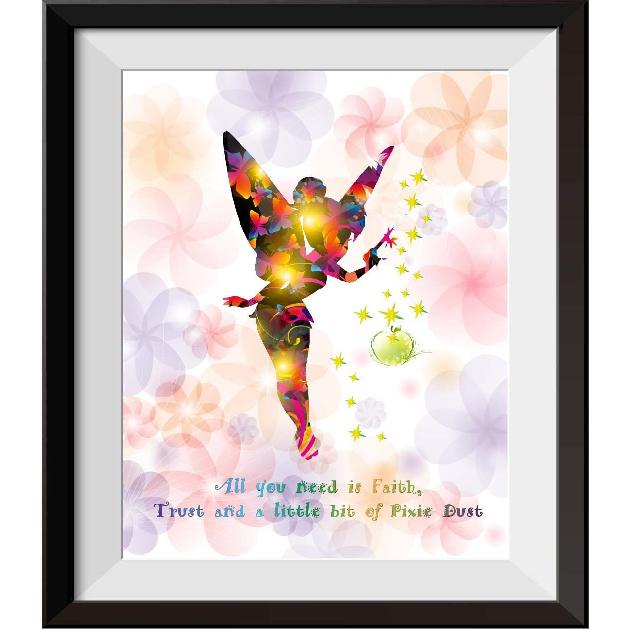 Uhomate Princesss Tinkerbell Peter Pan Never Grow Up Home Canvas Prints Wall Art pirational Quotes Wall Decor Living Room Bedroom Bathroom Artwork 10 L x 10 W