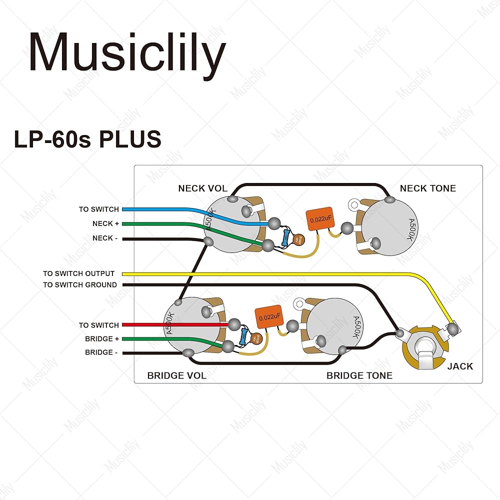 Musiclily Pro LP Standard Modern 60-tals PLUS Treble Bleed Förtrådat Kit för Les Paul Elgitarrer med Nickelswitchar
