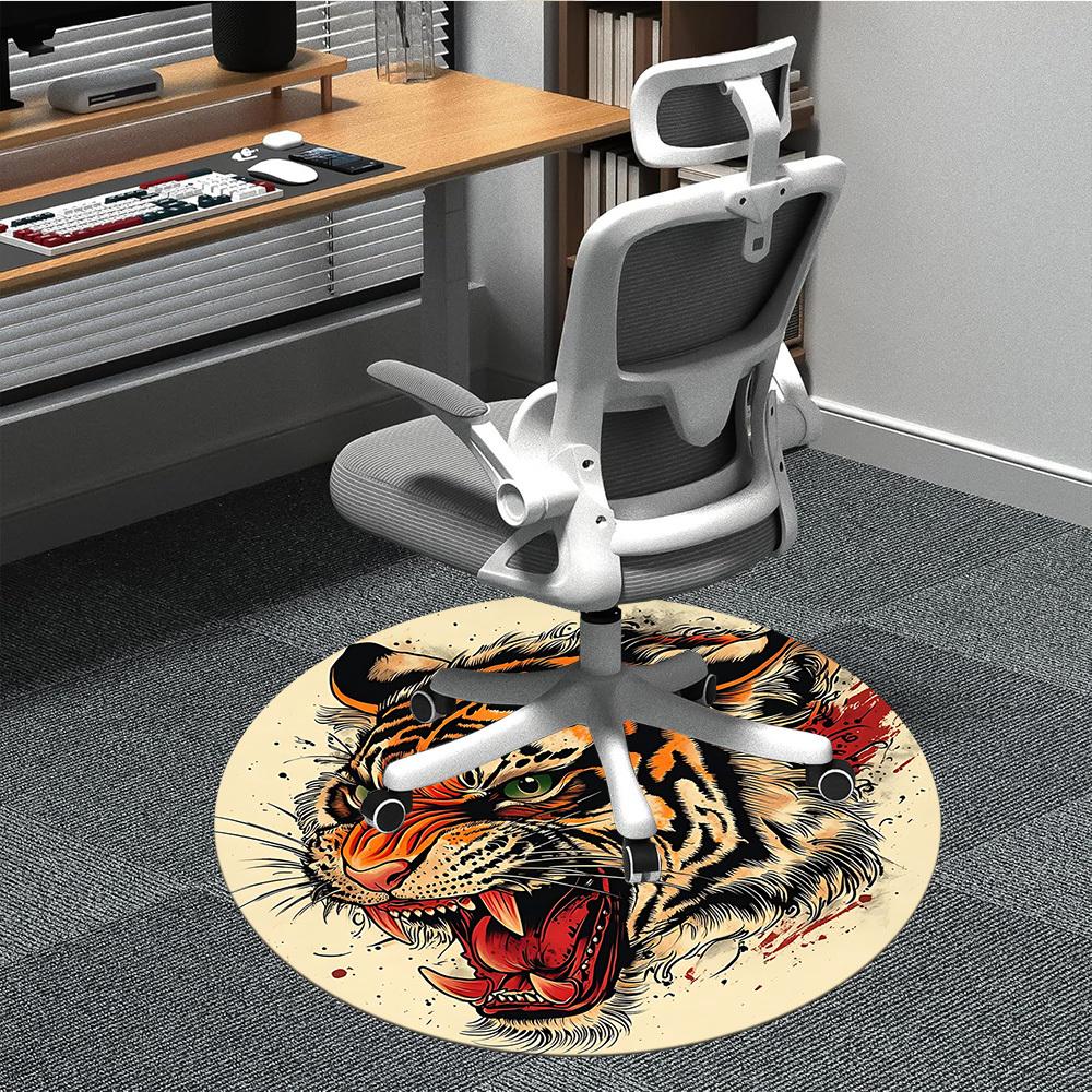 

1pc Tiger Head Design Chair Carpet for Office, Round Non-Slip Durable Large Size Office Carpet, Suitable for Office, Beautiful Decoration 80cm