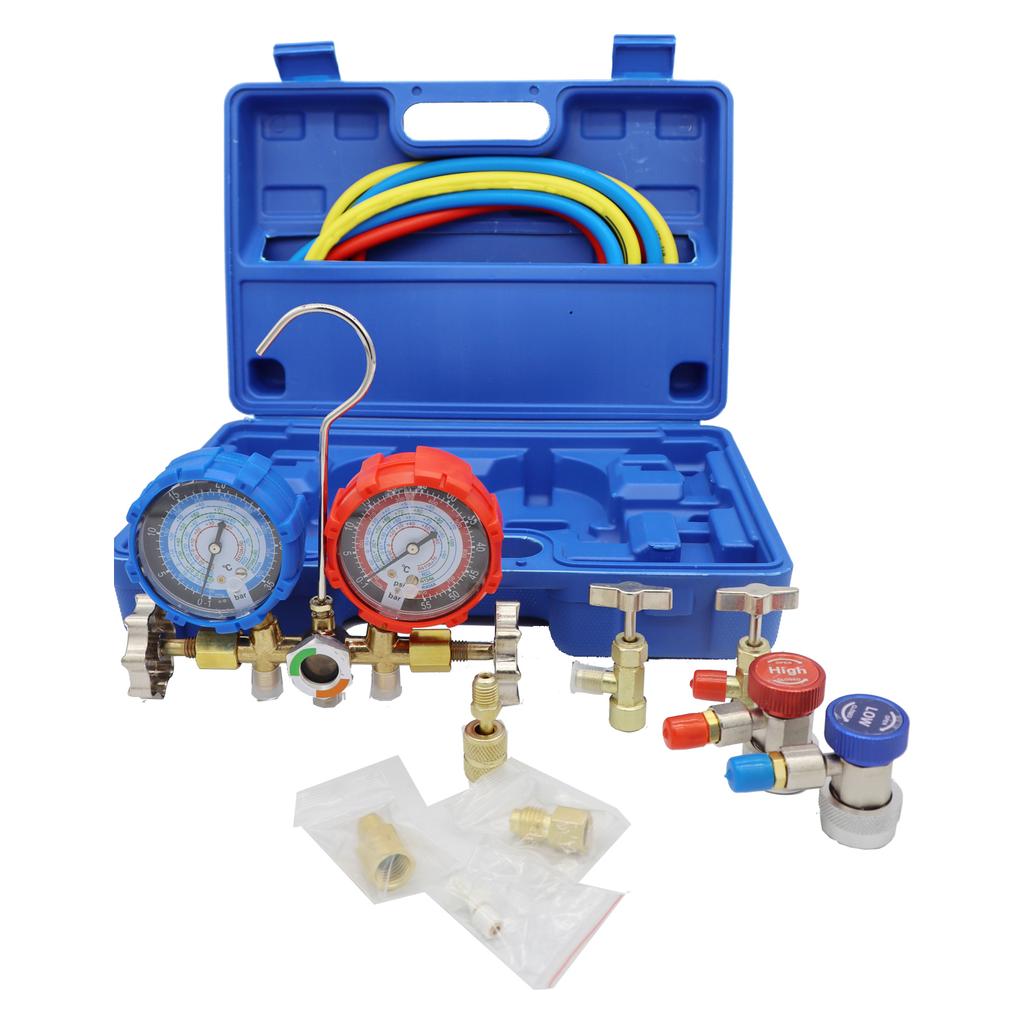 Refrigerant Manifold Meter Kit for Automotive Air Conditioning Charging of R410A, R22, R134a, R404A Refrigerants