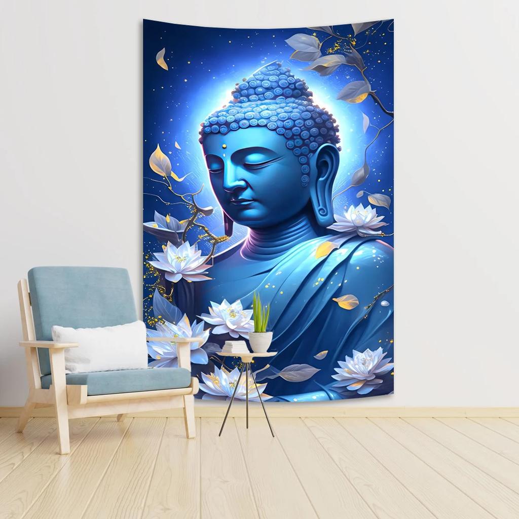 Zen Buddha Tapestry  Serene Meditation  Golden Clouds  Unique Wall Art for Yoga Room Home Decor  Spiritual Gift