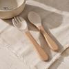 Toddler Self Feeding Tableware Baby Led Weaning Spoon And Fork Set, Soft Silicone Utensils Set with Wooden Handles, Self-Feeding Tableware,
