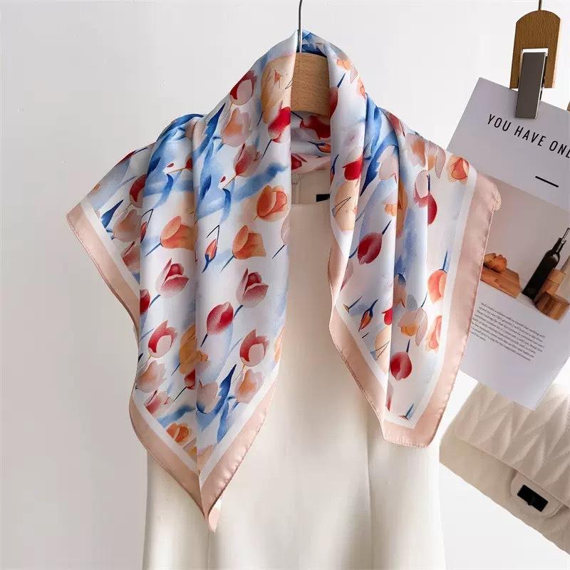 New flower simulation silk scarf women's summer out windproof shawl advanced sense foreign style small square scarf headband scarf