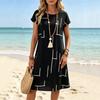 Women Casual Loose Short Sleeve Dress Summer Comfortable Knee Length A Line Dress Lightweight Breathable Fabric Simple Geometric Print