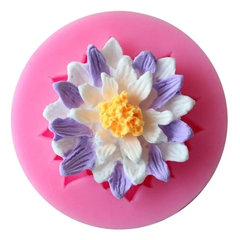 New 3D Lotus Flower Fondant Cake Chocolate Water Lily Sugar Craft Mold Cutter Silicone Tools DIY