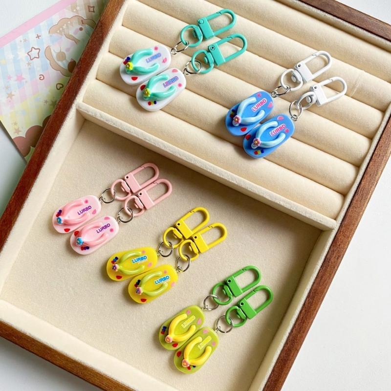 Small Flip Flop Keychain Cute Shoe Pattern Key Rings Resin Texture Assorted Colors Key Holder Suitable for Women Boy