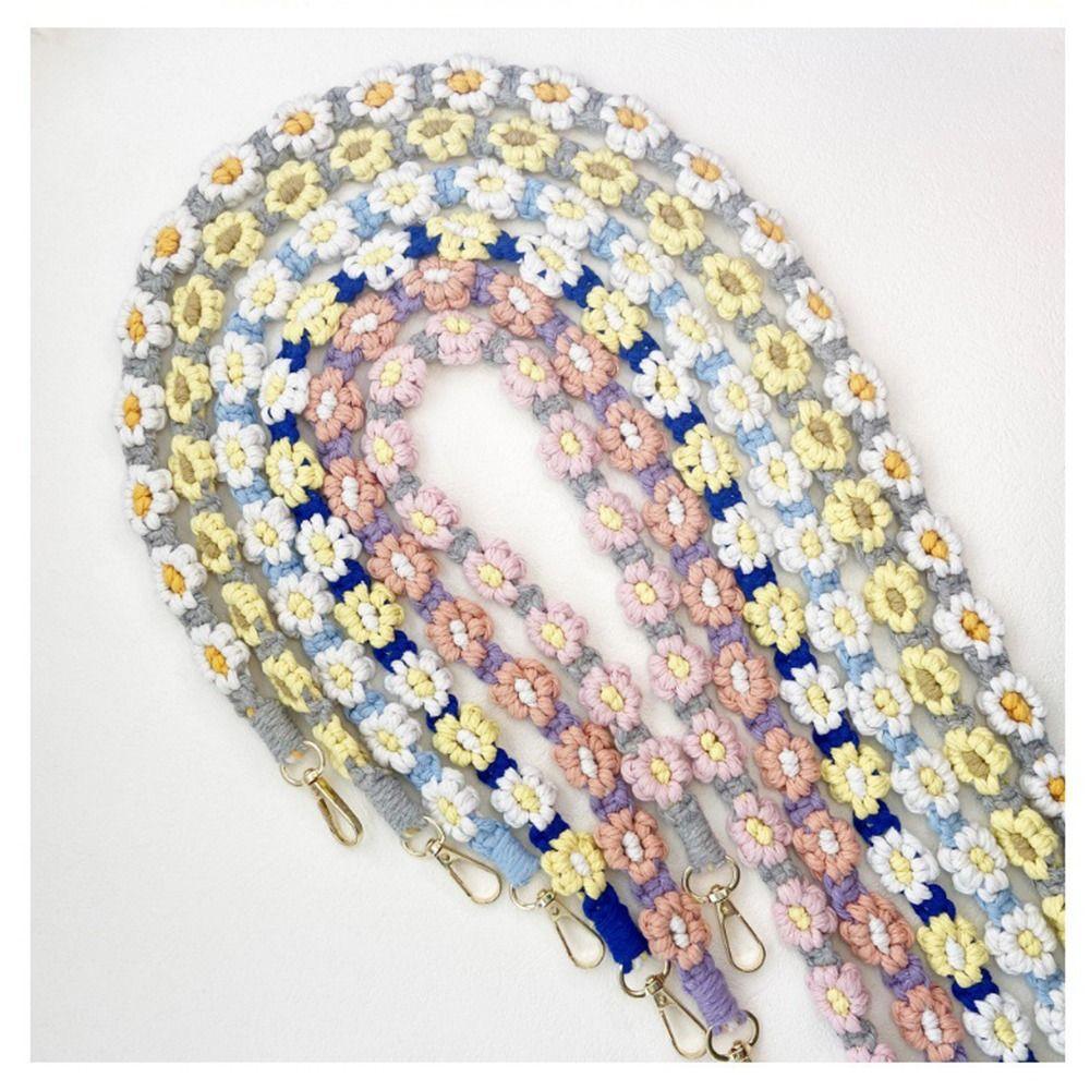Cute Bohemian Key Fob Strap Boho Floral Mobile Phone Charm Daisy Flower Macrame Keychain  for Women