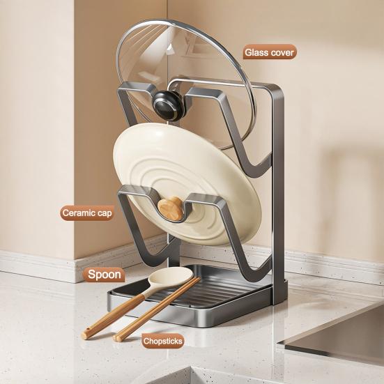 Countertop Pot Lid Kitchen Organizer with Spoon Pot Lid Holder While Cooking Rest Carbon Steel