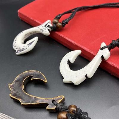 Long Necklace Vintage Fashion Imitation Teeth Maori Fishhook Pendant Resin Pendant