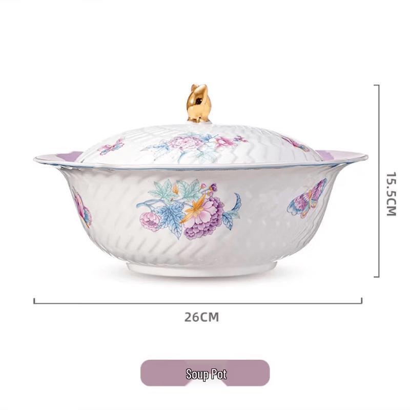 JINMEILI Secret Garden Bone China Soup Bowl with Lid
