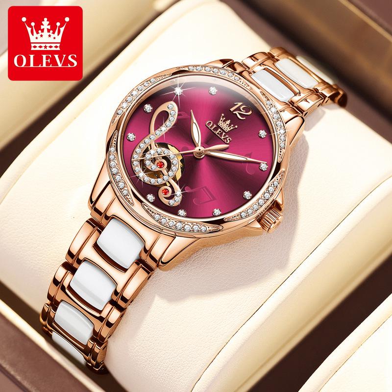 Olitis Women's Automatic Diamond Mechanical Watch with Musical Note Dial