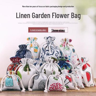 Printed Cotton Linen Drawstring Jewelry Gift Pouch