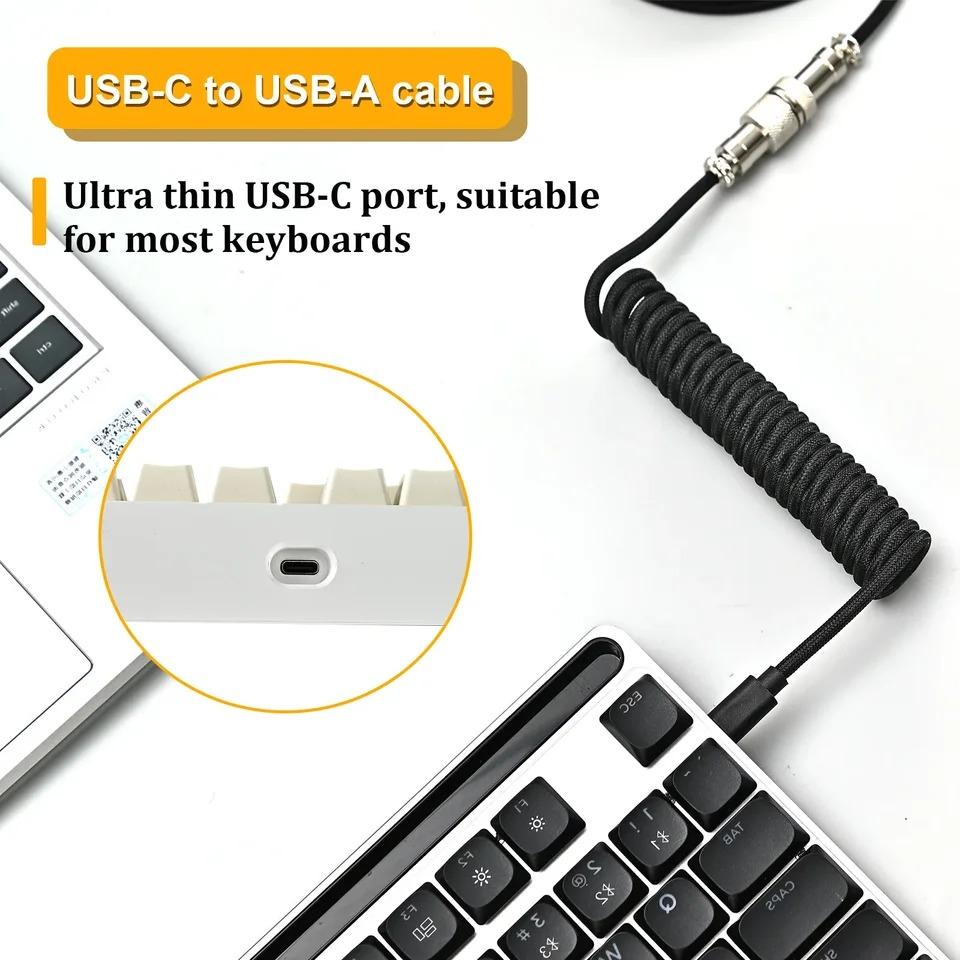 Mechanical Keyboard Coiled Cable Mechanical Keyboard Aviator Type-C USB Port Aviator Coiling Cable Desktop Computer Aviation Connector Cord