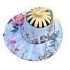 Floral Printed Fan Sun Hats Foldable Bamboo Sunscreen Cap Women Sunhat Folding Fan Hat  for Travel