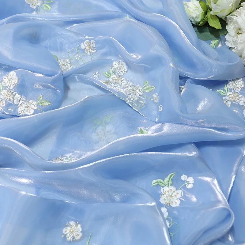 1M Flower Embroidery Gradient Tulle Fabric Flowing Lace Chiffon Fabric For Diy Sewing Chinese Style Hanfu Shirts Stage Costume