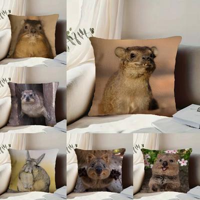 Housse de coussin Animal Hyrax Mignon Anime Anti-acariens Fermeture éclair invisible Peluche courte soyeuse Housse de coussin pour canapé