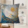 Asian Inspired Gold Blue Pillow Covers, Japanese Wave Pine Decorative Throw Pillow Cases, Modern Home Decor Cushion Covers 4Pcs