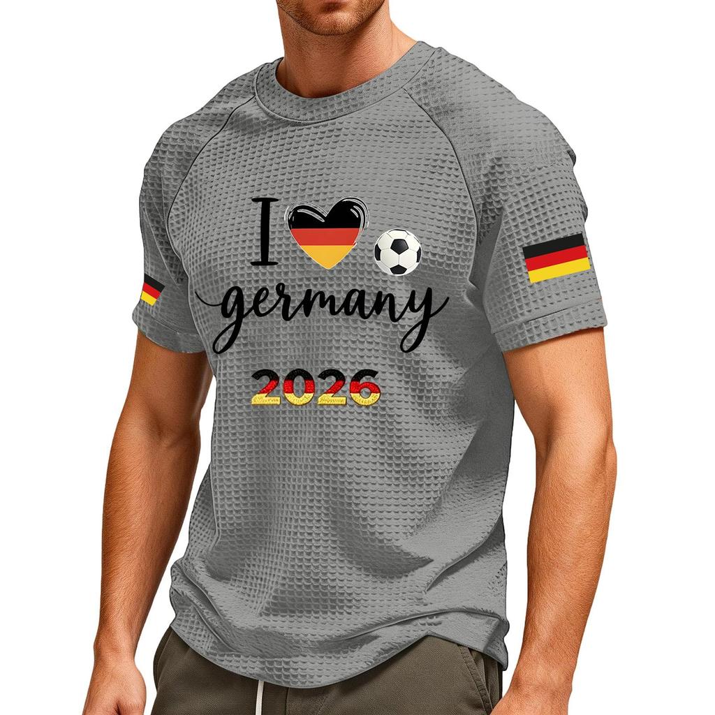 Men's German Soccer Printed T-Shirt - Breathable V-Neck Short Sleeve Top for Soccer Fans