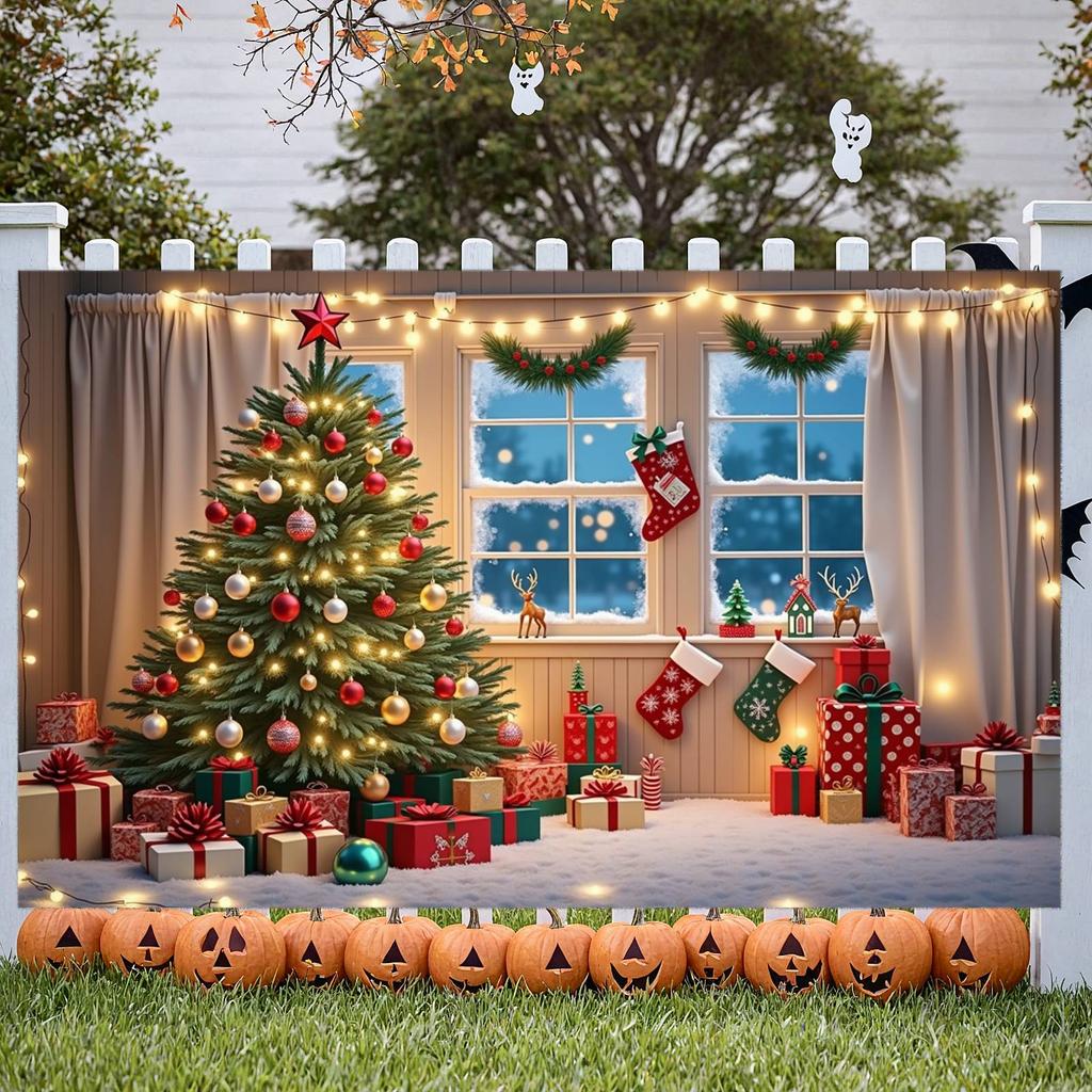 Large Polyester Merry Christmas Banner Outdoor and Home Garden Decorations for Holiday Party Backgrounds