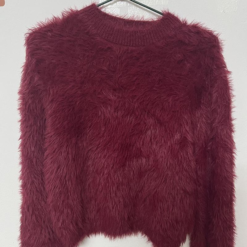 

Женский осенне-зимний пуловер с длинным рукавом и круглым вырезом, однотонный вязаный плюшевый свитер-топ one size