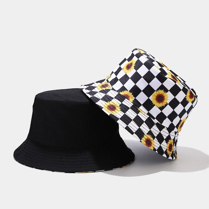 Chrysanthemum Plaid Basin Hat Women's Fashiontrendydaisy Reversible Fisherman Hat Men's Japanese Style Face Small Hat Trendy