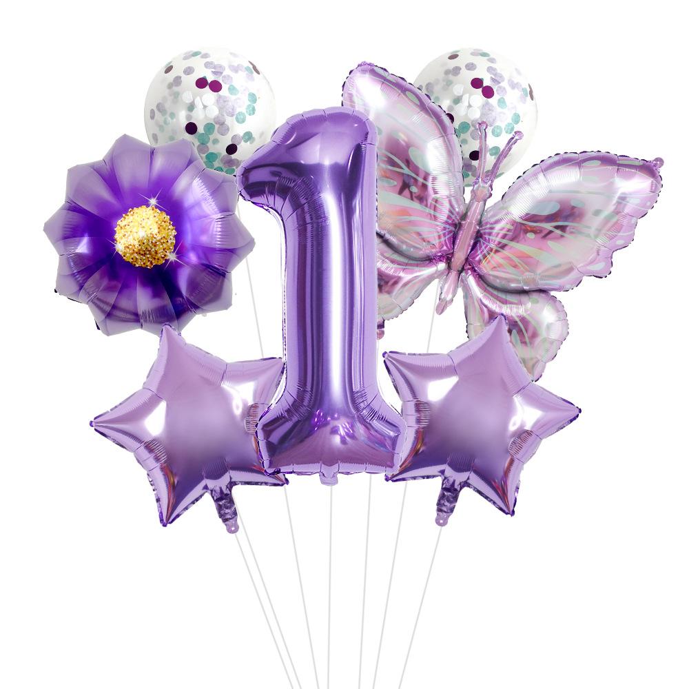 New Purple Butterfly Flower 32 inch Digital Aluminum Film Balloon Set for Children's Birthday Party Decoration Scene Arrangement
