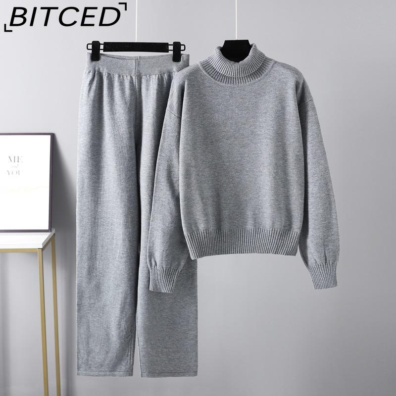 BITCED Fashionable High-neck Suit for Autumn and Winter In Solid Colors Is Versatile and Can Be Worn with A Two-piece Knitted Top and Casual Pants