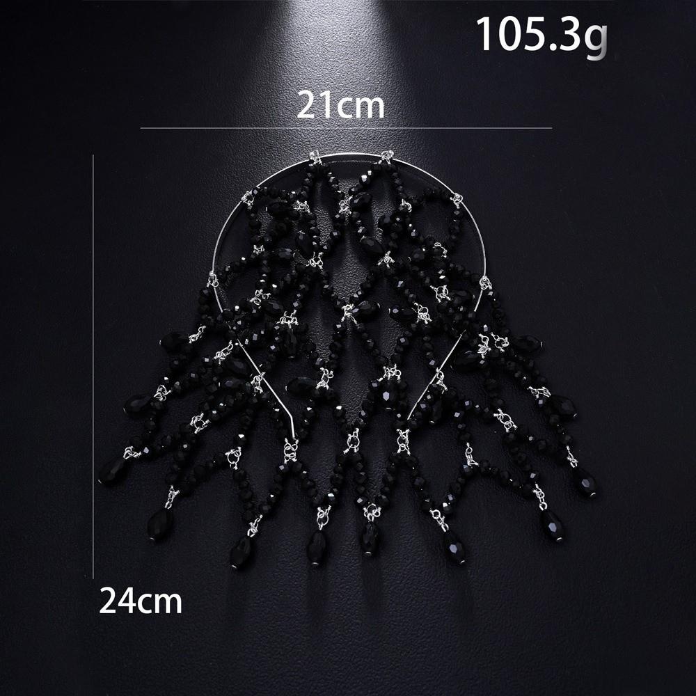 Přívěsek s kamínky Řetízek do vlasů Černá Dámský Šátek na hlavu Módní Svatba Řetízek na čelo Svatební dárek