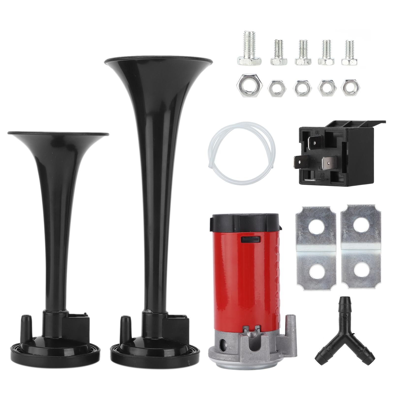 Car Dual Trumpet DC 12V 130dB Black Replacement for RVs Vans Tractors Motorcycles UTV