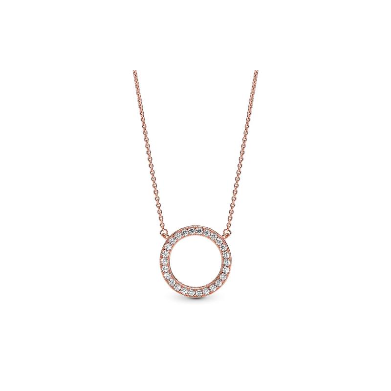 Pandora Rose gold heart 925 silver synthetic cubic zirconia necklace for women 580515CZ серебряный