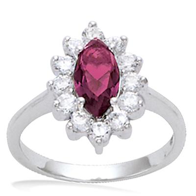 Gümüş Yüzük 'Victorina' simli beyaz yakut (rodyum kaplama) - 16x10 mm