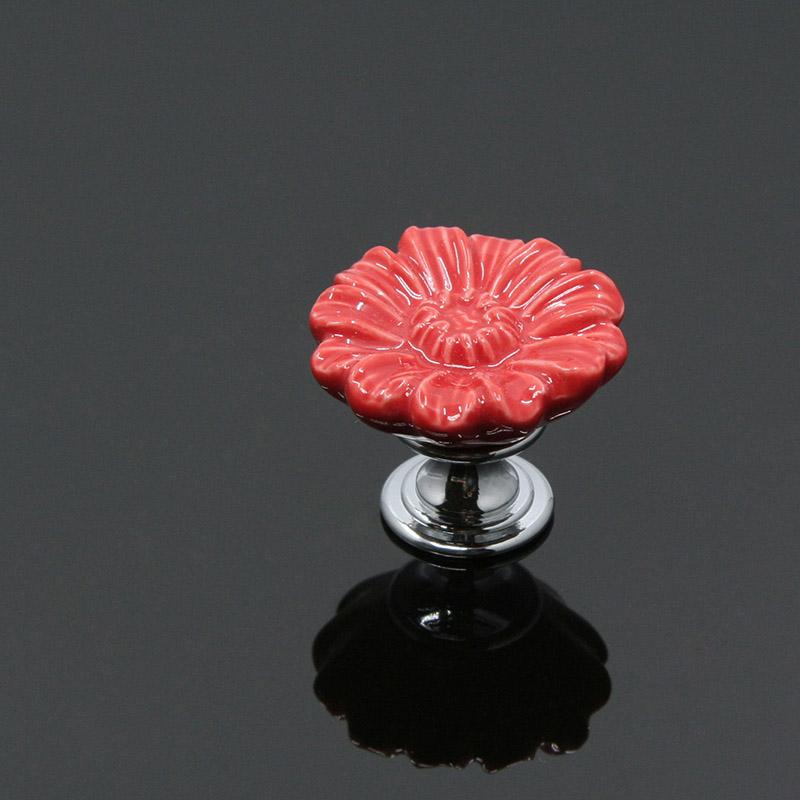 KAK Chrysanthemum Ceramic Handles Drawer Knobs Cupboard Door Handles for Kids Room Cabinet Handles with screws Furniture Handles