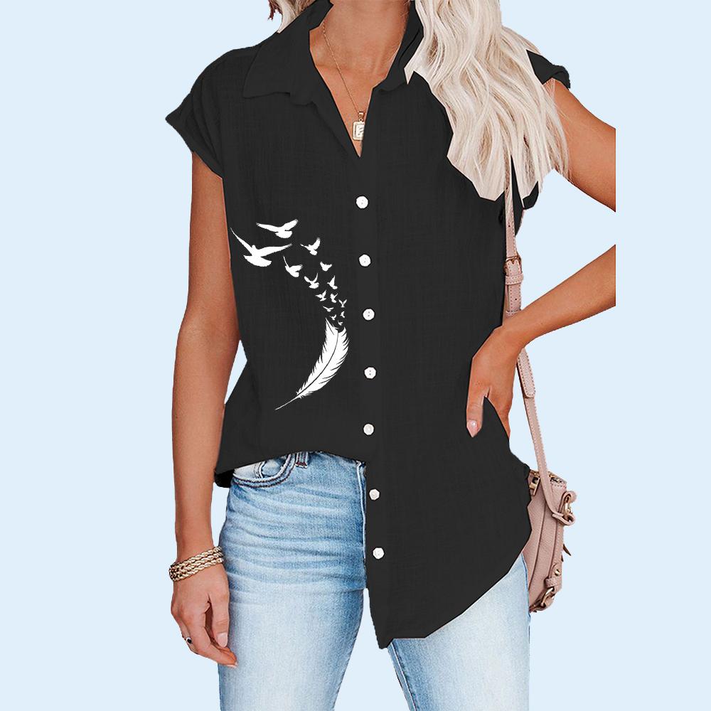 Frauen Mode Revers Hals Kurzarm T-shirt Frühling Sommer Casual Print Blusen Plus Größe Dünne Strickjacke Hemd