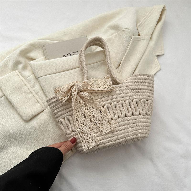 New Woven Women's Bag Spring Versatile Large-capacity Casual Handbag Bow Pendant Foreign Fashion Shoulder Bag
