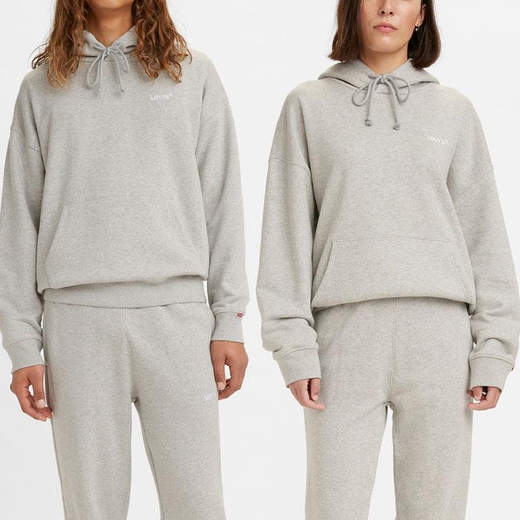 Levis Hooded Drawstring Embroidered Sweatshirt Men Sweatshirts Gray A0747-0007