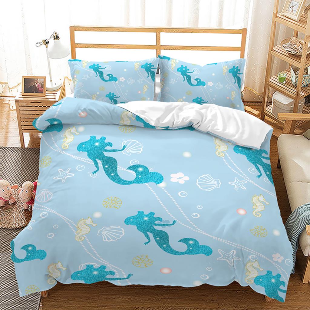 Mermaid 3D Bedding Set Single Double Twin Queen King Quilt Cover Pillowcases Polyester For Girl Kids Duvet Cover Sets