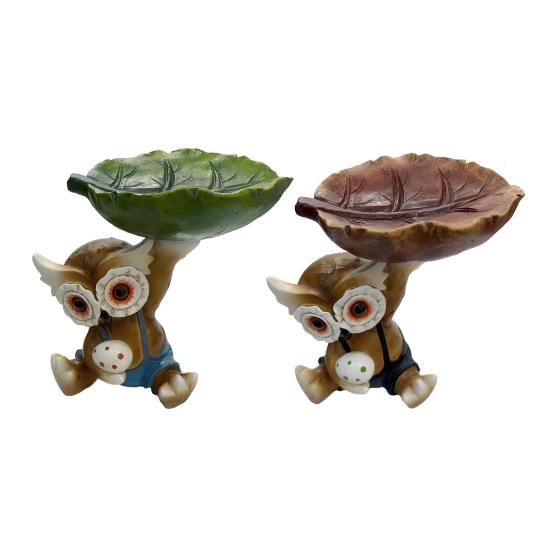 Owl Statue Bird Feeder Resin Decorative Bird Feeder Outdoor Cute Owl Bird Feeder for Garden Balcony Yard Front Porch Decoration