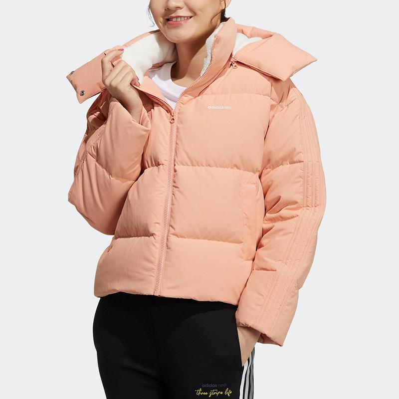 Adidas Neo Octjkt Dwn Solid Color Logo Zip Hooded Down Jacket Women Jackets Pink H18635