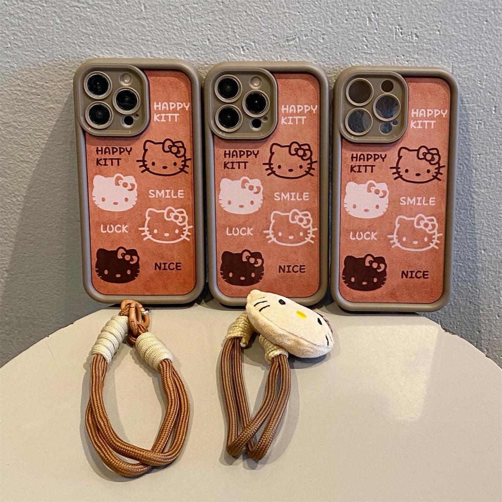 Cute Kt Cat Suitable for Apple 16pro Mobile Phone Case with Bracelet 15 Doll 14 All Inclusive 13 Lanyard Protection Case 7p