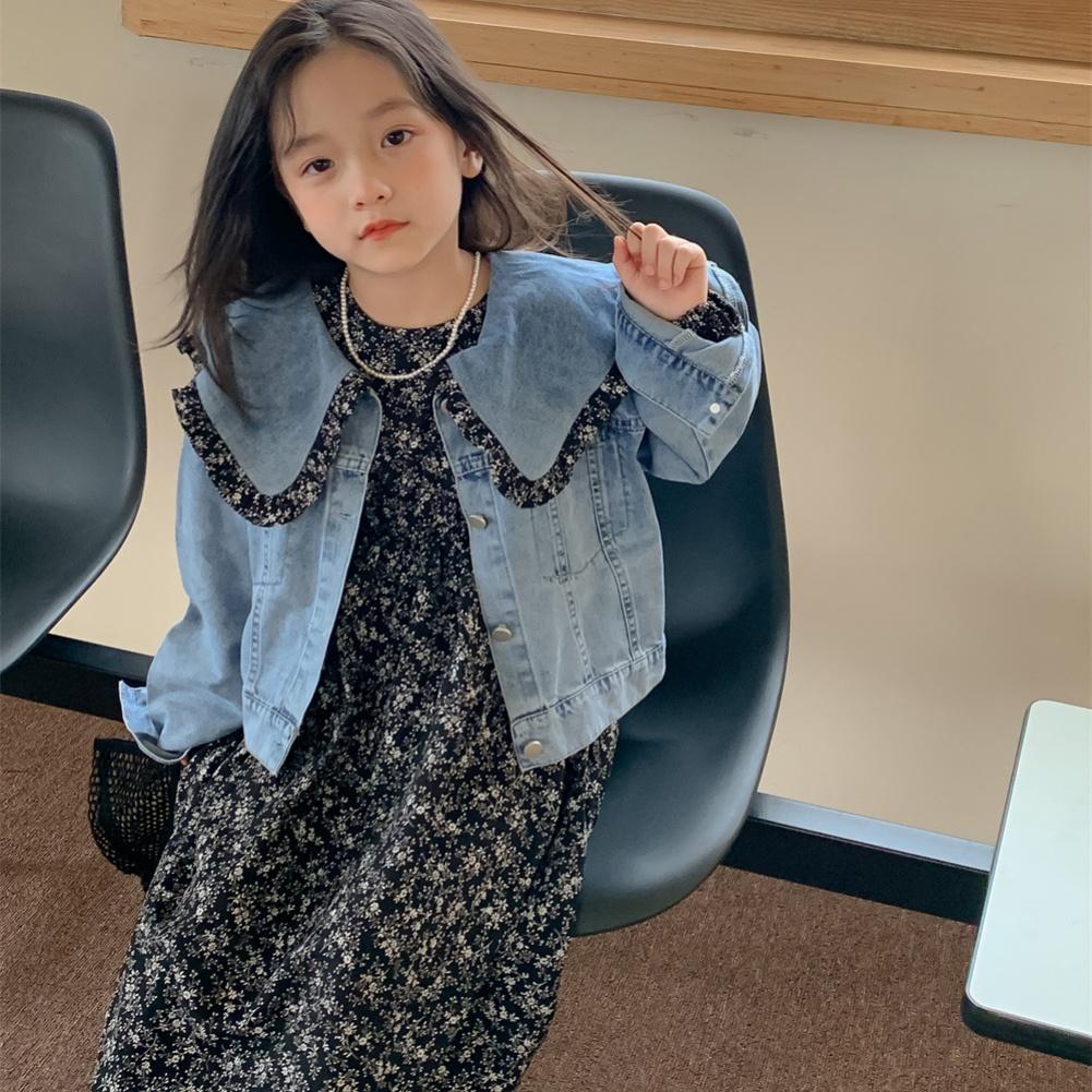 Children Girls Clothing Sets Autumn Kids Clothes Cute Lapel Denim Jacket Floral Dress 2Pcs Toddler Girl Clothing