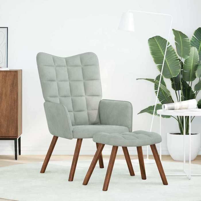VidaXL Chaise de relaxation avec tabouret Gris clair Velours, chaise, chaise de salon, fauteuil relax, chaise longue, siège 4016821