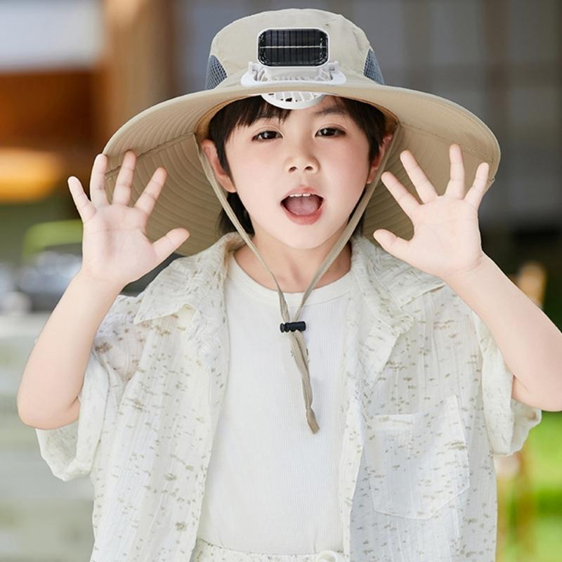 Quick Drying Hat for Kids with Cooling Fan Solar Powered Fisherman Hat Breathable Sunproof Caps for Outdoor Activity